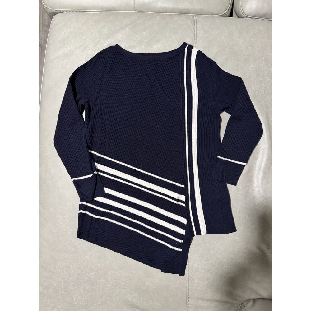 Chico's Asymmetric Striped Ribbed Knit Sweater